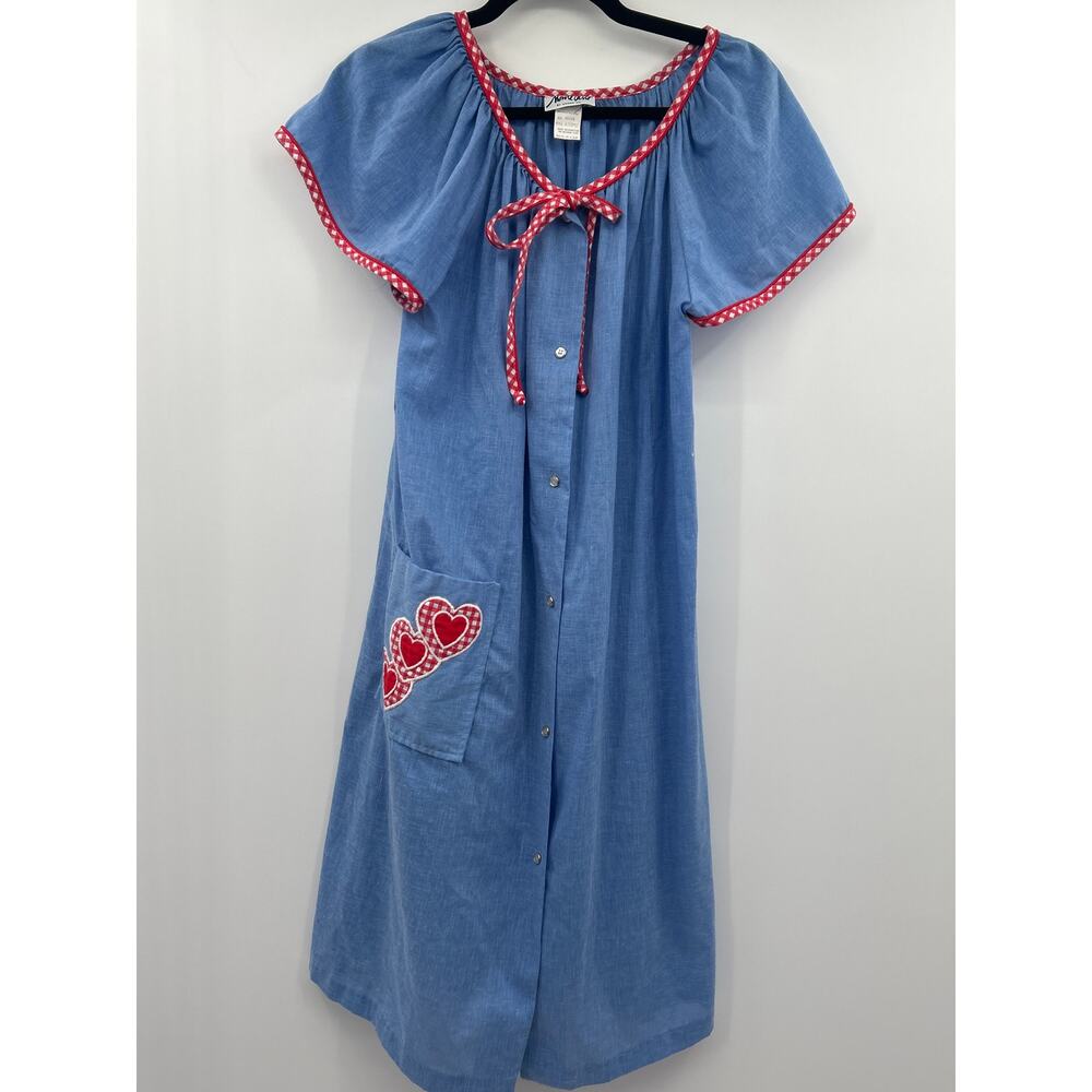 Vintage Monte Carlo by Uwana House Dress M Red Gingham Hearts Cottagecore USA